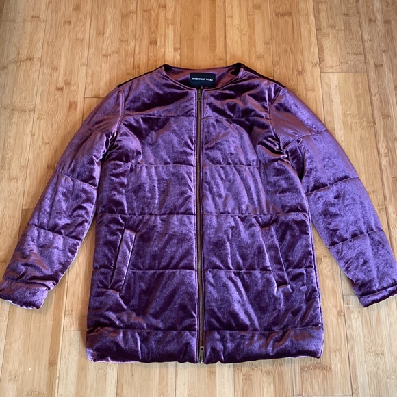 Who What Wear Small Purple Velvet Quilted Zip Up Long Bomber Jacket Coat in EUC - Picture 2 of 14